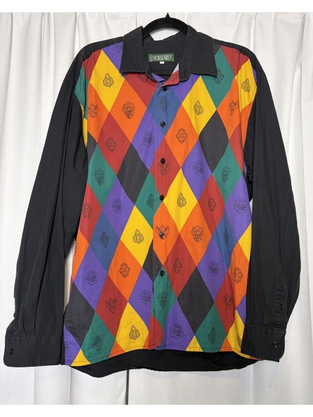 VTG Souleiado Unisex Cotton Multicolor Diamond Print Button Down. Size 5 (L/XL)
